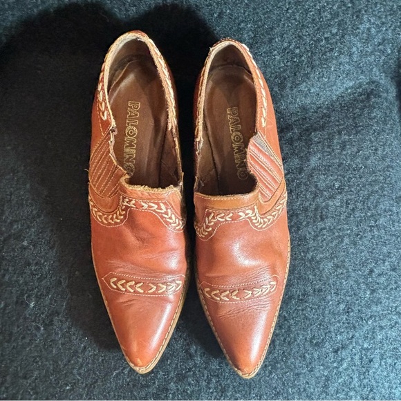 PALOMINO Sz 7B Western Style Stacked Heel Contrasting Stitch Pointy Toe Shooties - Picture 3 of 12
